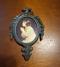 Vintage Italian Ornate Mini Metal Picture Frame Infant Samuel Praying 5