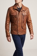 Belstaff Gold Label Brown Leather Jacket XXL Multi Pocket Biker Logo Jacket picture