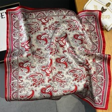 100% Mulberry Silk 27'' Square Scarf Women Neckerchief Wrap Bandana Red Paisley picture