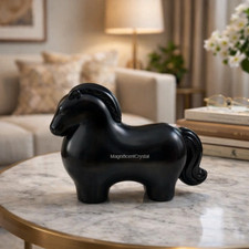 Black Obsidian Horse Carving Protection Crystal Animal Statue Grounding Stone picture