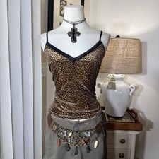 Vintage Express Grunge Punk Velvety Leopard Print Mesh Trim Tank Top picture
