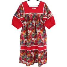 Vintage Krist Gudnason California Size S Red Tropical Kaftan House Muumuu Dress picture