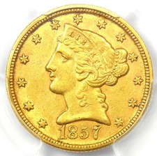 1857-C Liberty Gold Half Eagle $5 - PCGS AU Details - Rare Charlotte Gold Coin picture