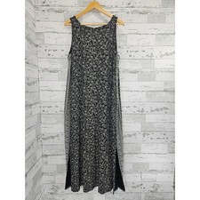 J.Jill Wearever Floral Sleeveless Maxi Dress Black White Side Slit Women L picture