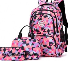 Kit Mochila Escolar Niña Con Bolsa Almuerzo Estuche Geométrico Juvenil Infantil picture