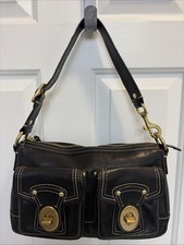 Coach Legacy 65th Anniversary Leather Shoulder Bag Black Pink Lining F12868 EUC picture