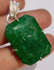 Natural Certified 75.90 Ct Green Emerald Loose Gemstone 925 Solid Silver Pendant picture