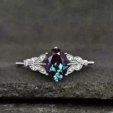 3.29 Ct Oval Cut Alexandrite Ring Engagement Ring 14K White Gold picture