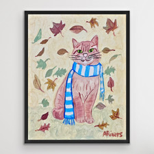 ARivers Modern Art Chill Orange Cat 14x11 Signed Canvas Painting Original Decor picture