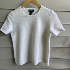 C By Bloomingdale’s 100% Cashmere Short Sleeve Sweater Womens XL Ivory Old Money picture