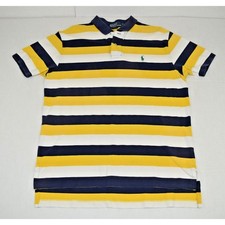 Vintage 90s Polo Ralph Lauren Shirt Mens L Navy Blue Yellow White Stripe Cotton picture