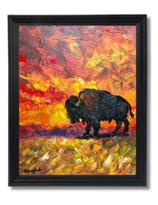 Guajardo Art: Original Acrylic 14x11 Impressionism Texture Buffalo Sunset Canvas picture