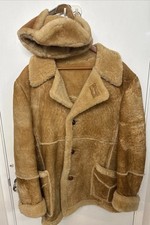 Vintage 70s Sears The Leather Shop Shearling Rancher Coat & Matching Hat Size 40 picture