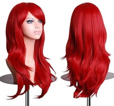 27.5in Red Fashion Full Curly Wigs Cosplay Costume Anime Party Hair Wavy Long picture