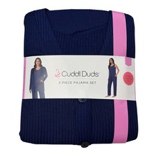 Cuddl Duds 3-Piece Relaxed Fit Soft Knit Ribbed Scoop Neck Pajama Set (XXL) picture
