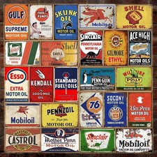 Reproduced Vintage Tin Signs, Gas Oil Retro Advert Metal Sign for Garage Man picture
