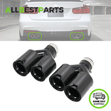 Out Dual Exhaust Twin End Tips Tail Pipe Carbon Fiber For BMW 63MM In 101MM New picture