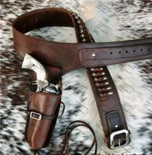 Western Gun Holster Belt Leather Revolver Pistol Tooled .22 .38/357 .44/45 Cal picture