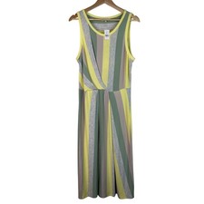 NWT Lou & Gray Women's Size L Gray Yellow Green Striped Jersey Tank Dress picture