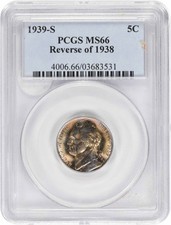 1939-S Jefferson Nickel Reverse of 1938 MS66 PCGS picture