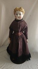 Antique Bisque Doll Original Wool Outfit German Victorian Parian Style & Stand  picture