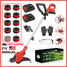 Electric Grass String Trimmer Lawn Edger Cordless Weed Wacker Cutter & 2 Battery picture