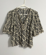Anthropologie Blouse V-neck Black Ivory floral print Cotton Cottagecore Peasant picture
