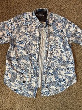 Robert Graham Button Down Shirt Size 3XLT Blue White Skull Print picture