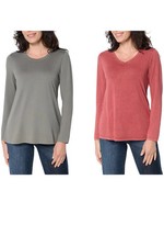 LOGO Principles by Lori Goldstein Women's 2pk Knit Tops Apple/Smoke picture