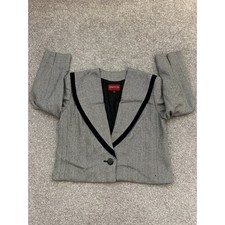 80s Vintage Sasson Blazer Women 14 Black White Excellent Vintage Cropped Wool picture