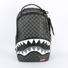 Sprayground Shark Lights Out Effect Leather Backpack Unisex Plaid Black Gray picture
