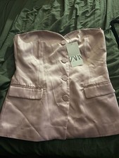Zara Satin Strapless Corset Top Size USA L Pink picture