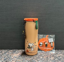 SET Of 2 Peanuts x Starbucks Orange 16oz Stainless Steel Tumbler & Enamel Pins picture