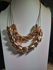 Erica Lyons Double Strand  Unique Realistic Gold Glass Flower & Leaf Necklace picture