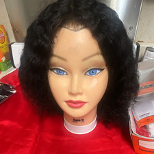 Janet Collection Synthetic Black Curly Bob Lace Front Wig C-Part One Size picture