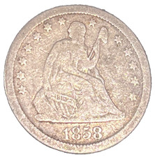 1858 Seated Liberty Quarter G Good 25C 90% Silver Philadelphia Early US Coin picture