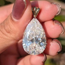 Rare 35 Ct Certified Treated Pretty White Diamond Solitaire Pendant, 925 Silver picture