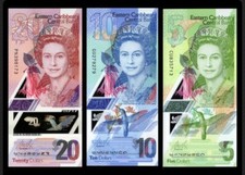 East Caribbean 3 Pcs SET 5, 10, 20 Dollars, 2019 P-New QE II Polymer UNC picture