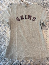 Skims Cotton Jersey T Shirt Arched Plaid Logo Medium New With Tags Gray picture
