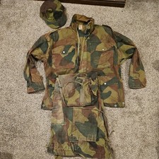 Vintage 1950s Belgian Army parachutist smock, trousers, cap Moon And Balls Camo picture