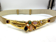 Vintage Judith Leiber Belt Snakeskin Cabochon Glass Buckle Signed 30 inches picture