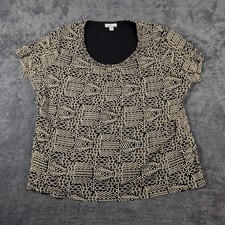 Croft & Barrow Braided Scoop Neck Nylon Top Womens Size 3X Black Abstract Lined picture