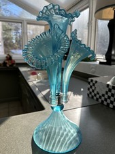 Fenton Large triple Jack in the Pulpit Blue carnival glass vase c.16