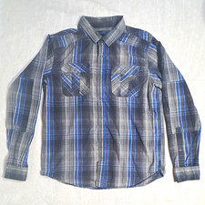 prAna Men’s L Gray Blue Plaid Woven LS Button-Up Shirt Pockets Point picture
