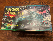Vintage Tin Battery Operated Firing Cannons Anti-Aircraft Tank M-75 Toy picture