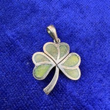 Vintage Solvar Marble Shamrock Pendant Silver Tone Inlay picture