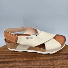 Pikolinos Mahon Sandals Womens 7 Ivory Leather Slingback Adjustable Cross Strap picture