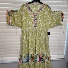 John Mark Floral Print Embroidered Midi Dress V Neck Flowing Comfort   picture