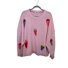 Boden Natalie Embroidered Jumper Women XL Pink Excellent Ice Cream Wool Blend picture