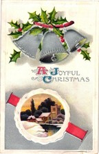 Antique 1911 Embossed Joyful Christmas Bells Postcard Winter Church Scene picture
